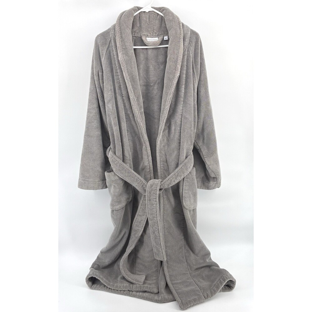 Hammacher Schlemmer Turkish Cotton Luxury Spa Bath Robe Gray Medium Unisex (INS)